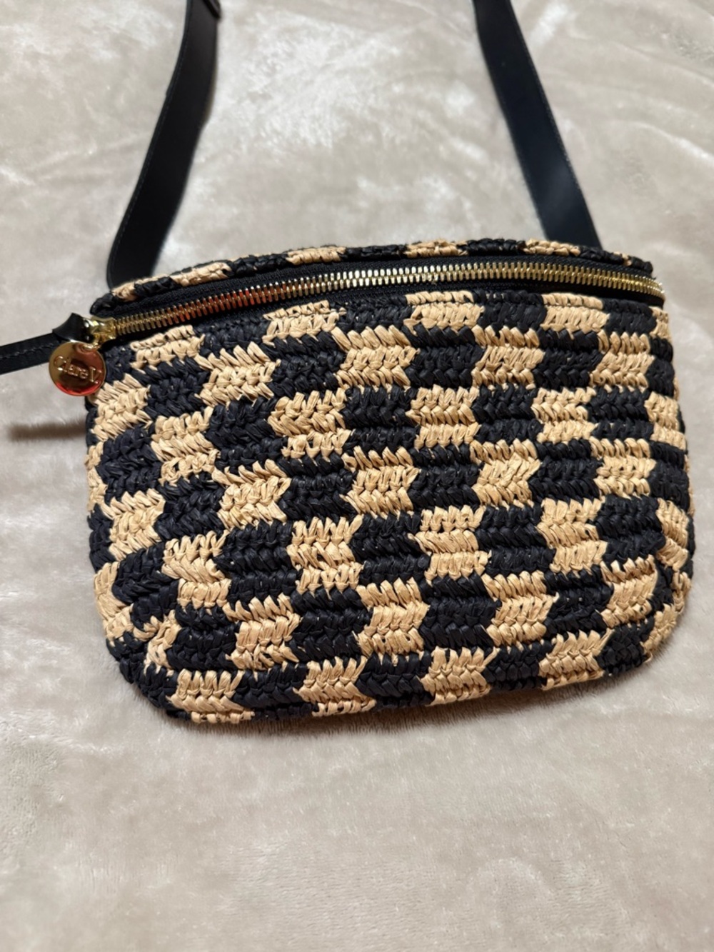 Clare V. Checkerboard Woven Raffia Belt Bag - Picture 2 of 8